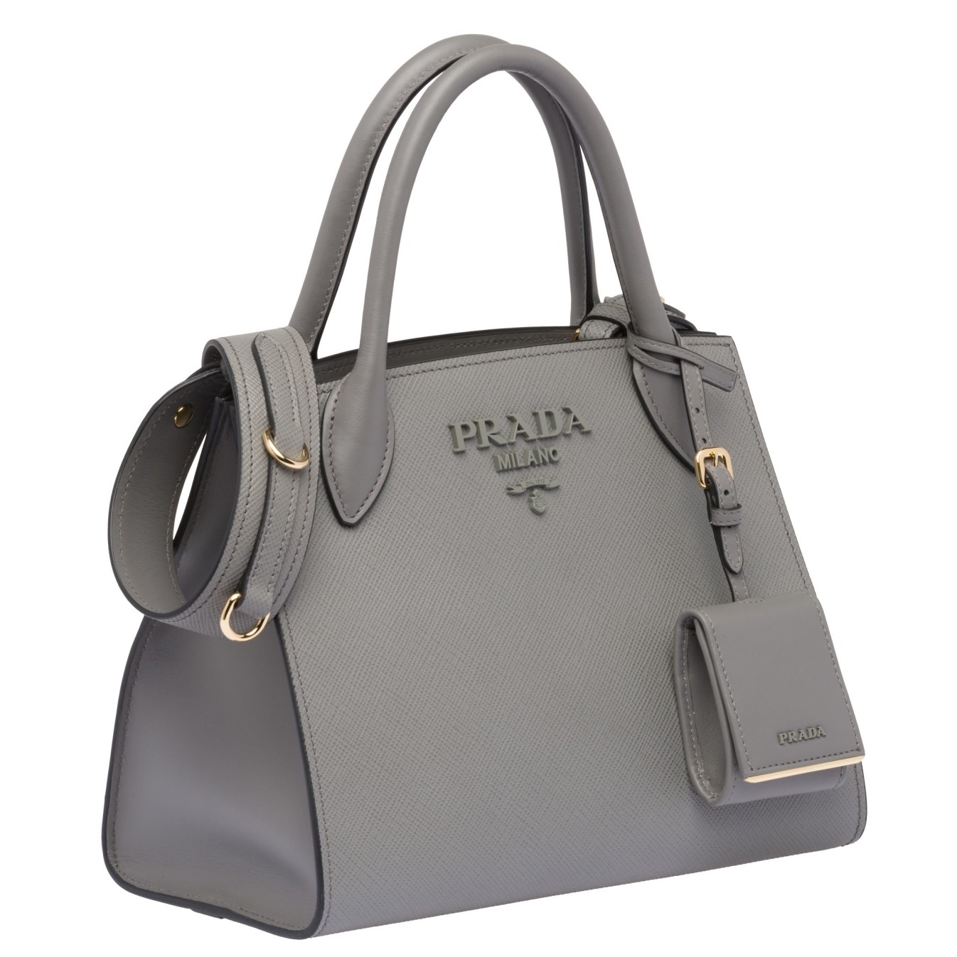 pra*a monoCh*0me bag in grey saffiano leather