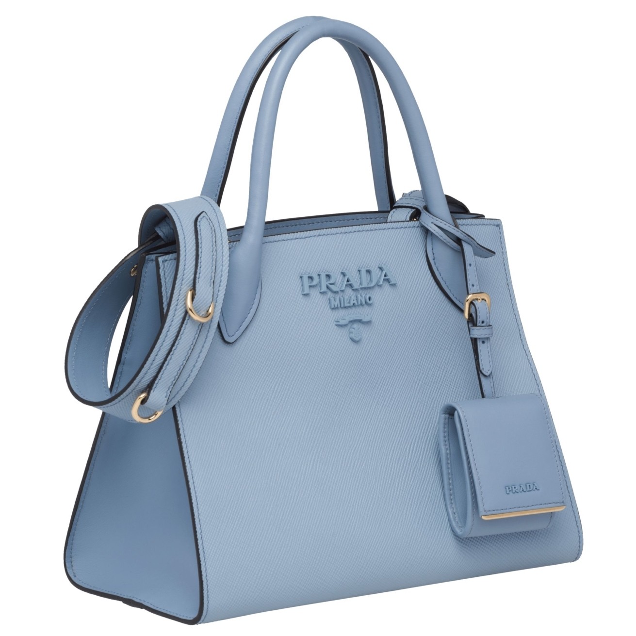 pra*a monoCh*0me bag in pale blue saffiano leather