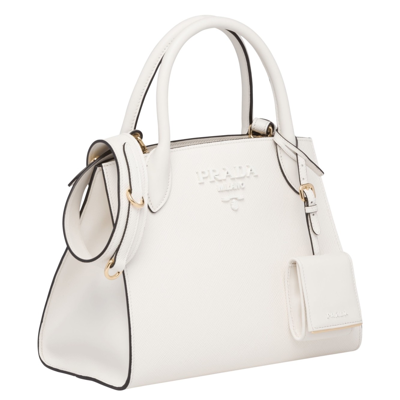 pra*a monoCh*0me bag in white saffiano leather