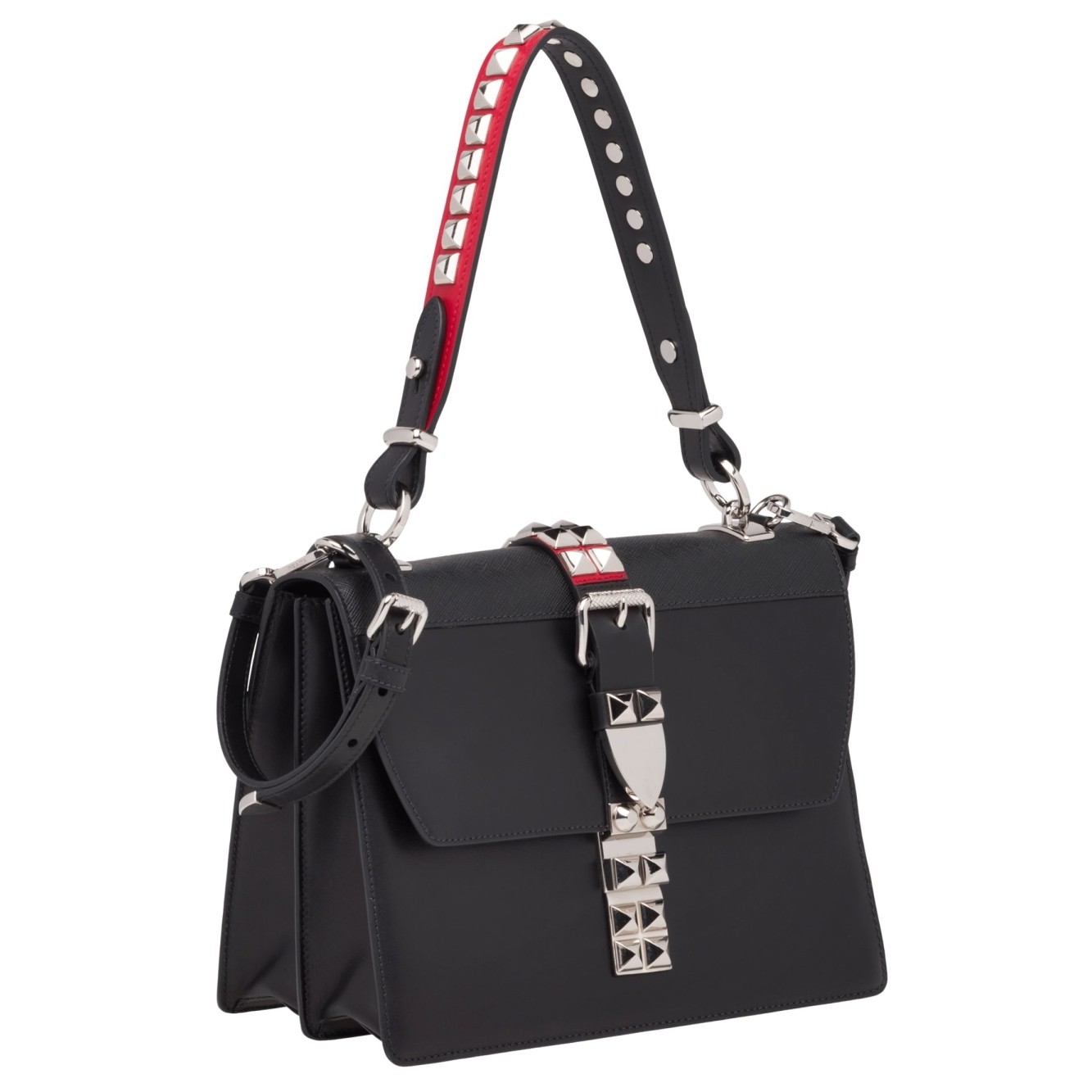 Pra*a elektra shoulder bag in black calfskin