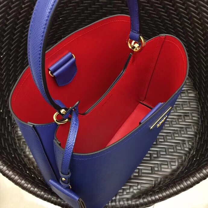 Pra*a blue saffiano leather double bag