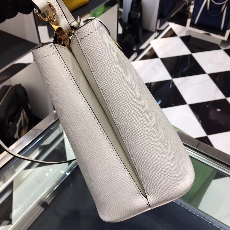 pra*a white saffiano N0*H south double medium bag