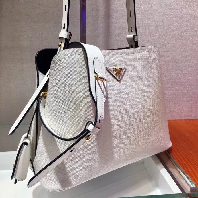 Pra*a matinee small bag in white saffiano leather