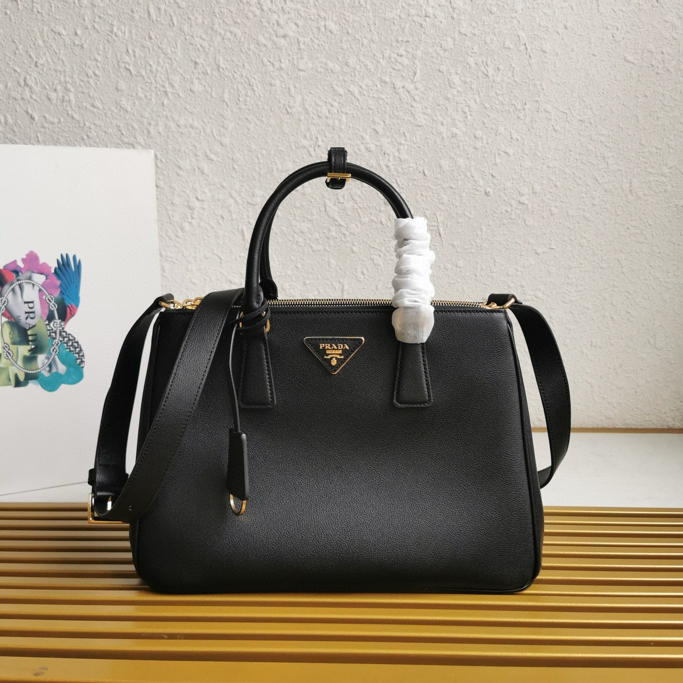 Pra*a galleria large tote bag in black calfskin
