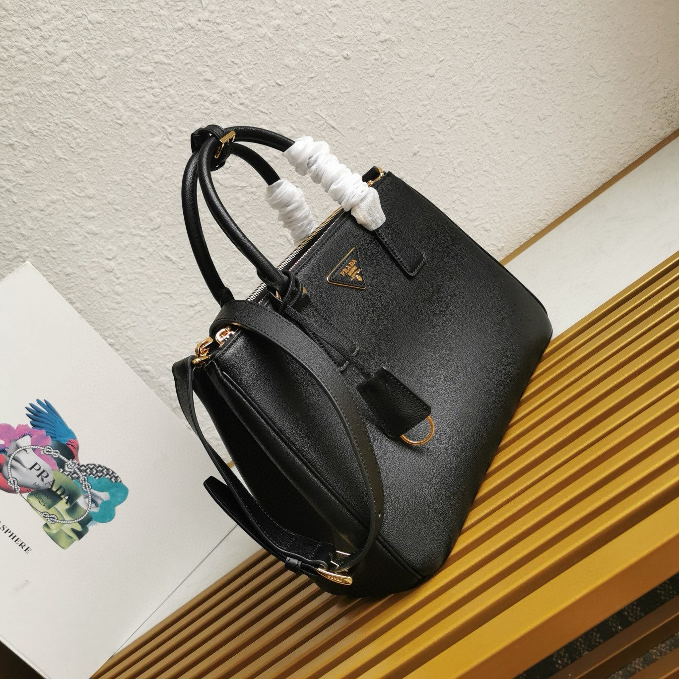Pra*a galleria large tote bag in black calfskin