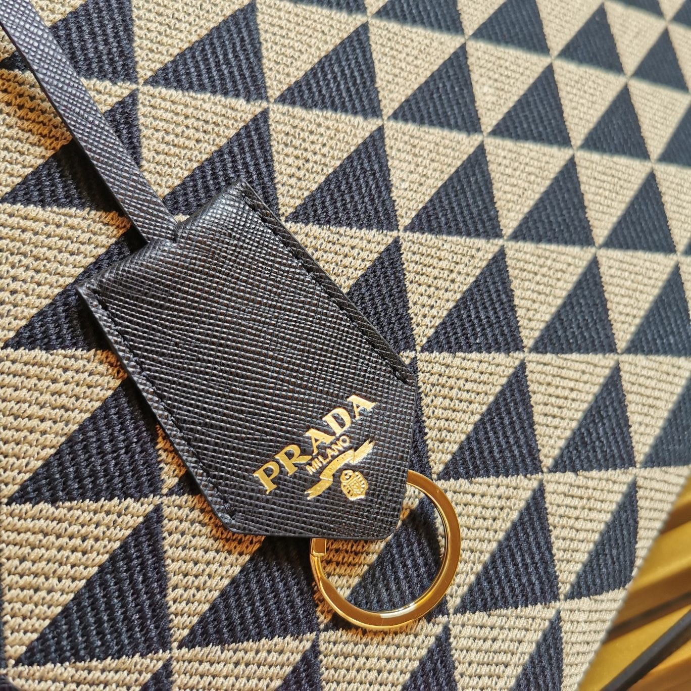 Pra*a symbole small bag in black/beige jjacquard fabric