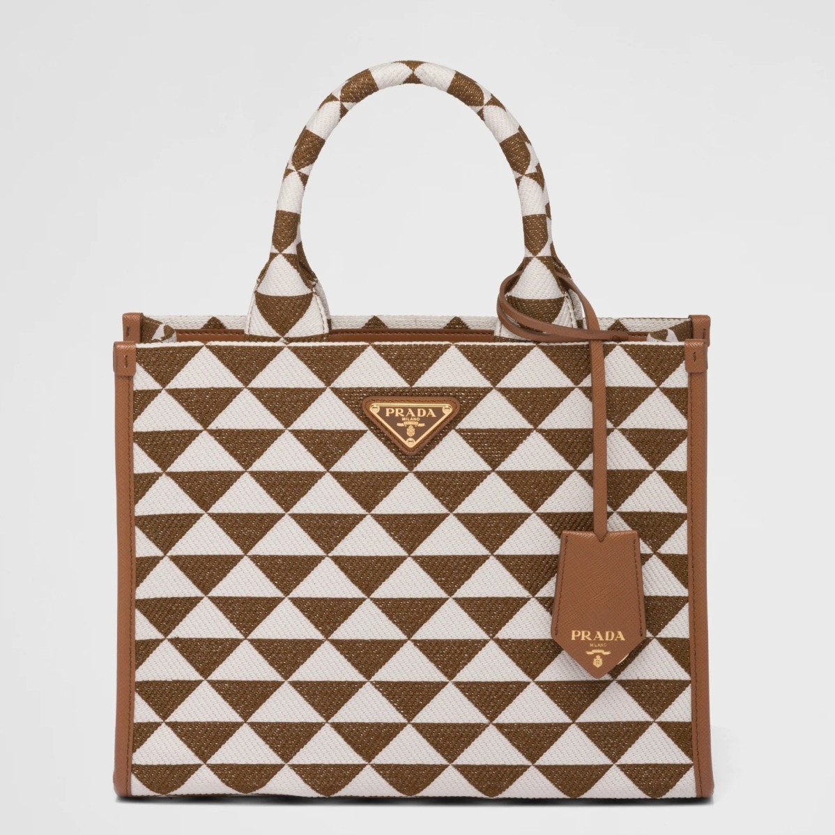 Pra*a symbole small bag in white/brown jjacquard fabric
