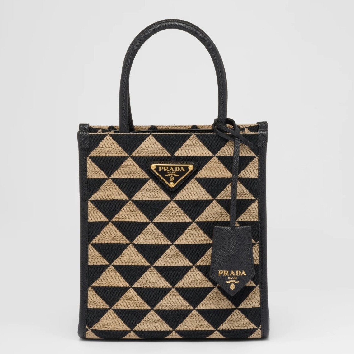 Pra*a symbole micro bag in black/beige jjacquard fabric