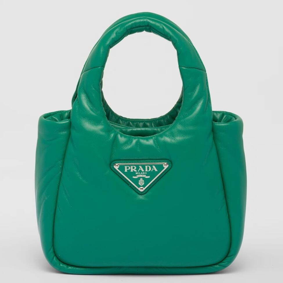 Pra*a small top-handle bag in green nappa leather