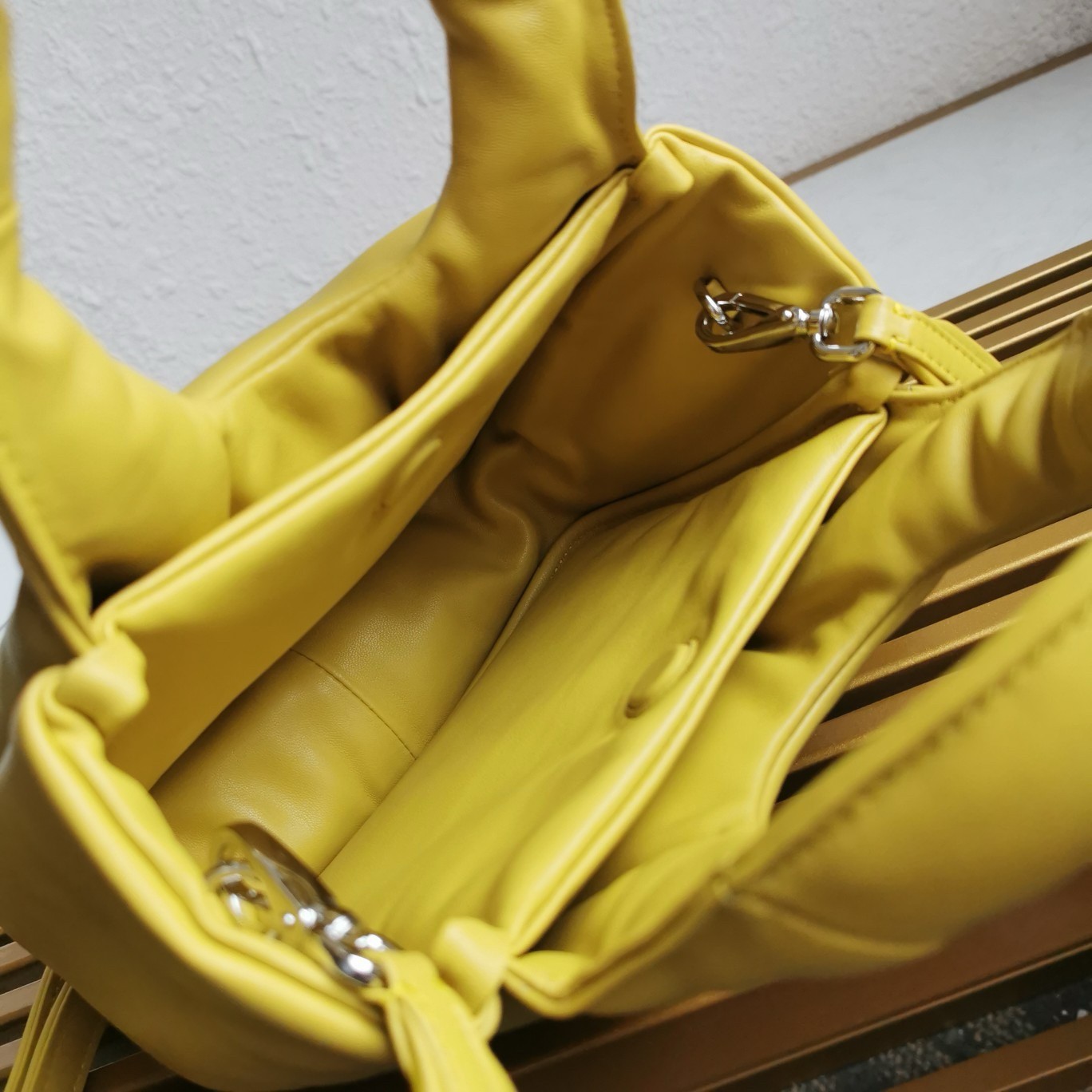 Pra*a small top-handle bag in yellow nappa leather