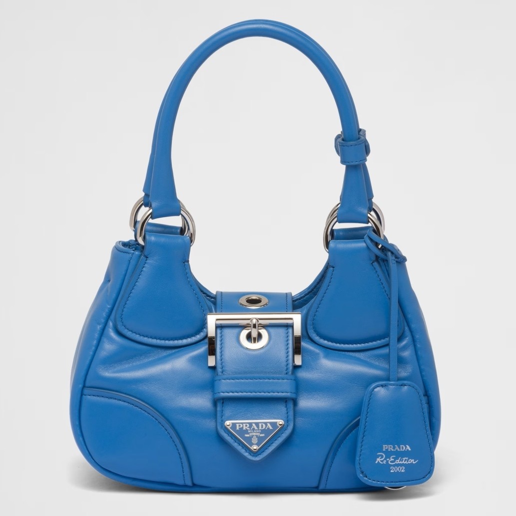 Pra*a moon bag in blue padded nappa leather