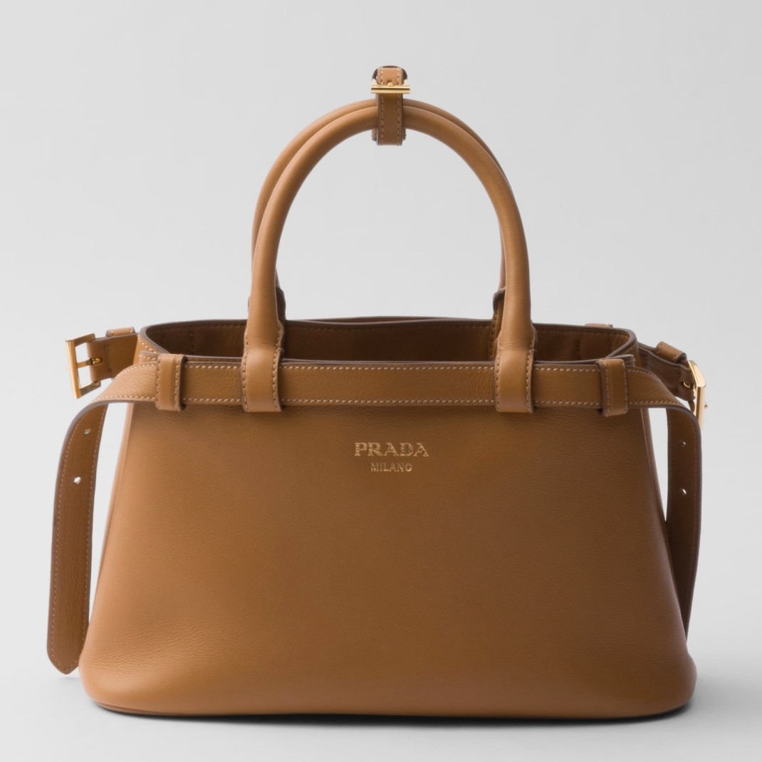 Pra*a buckle small bag with double belt in brown leather