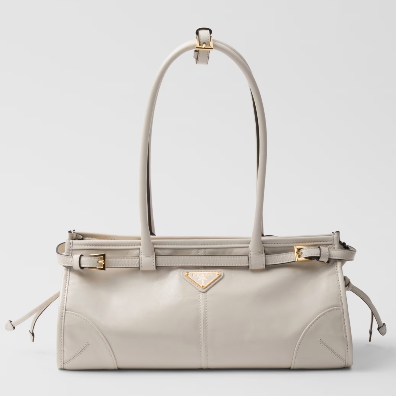 Pra*a medium tote bag in ivory soft leather