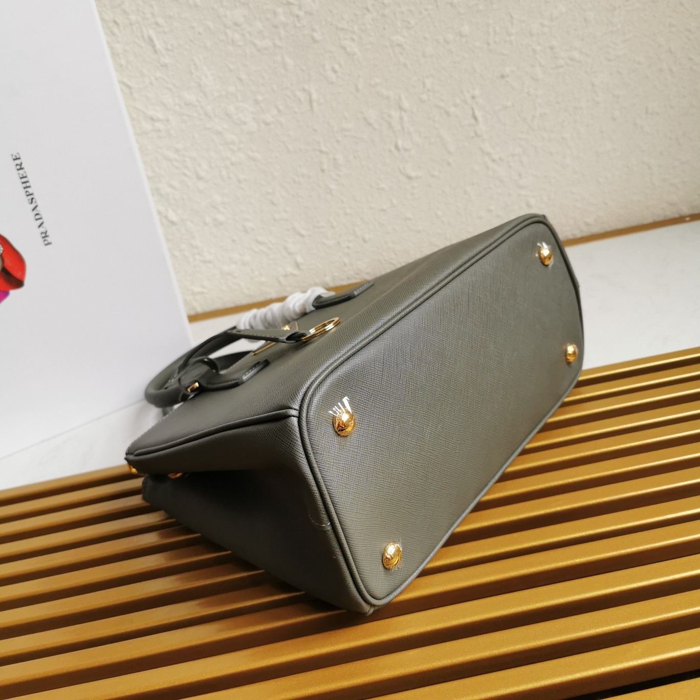 Pra*a small galleria bag in grey saffiano leather