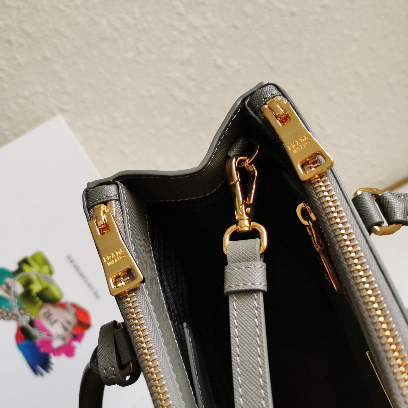 Pra*a small galleria bag in grey saffiano leather