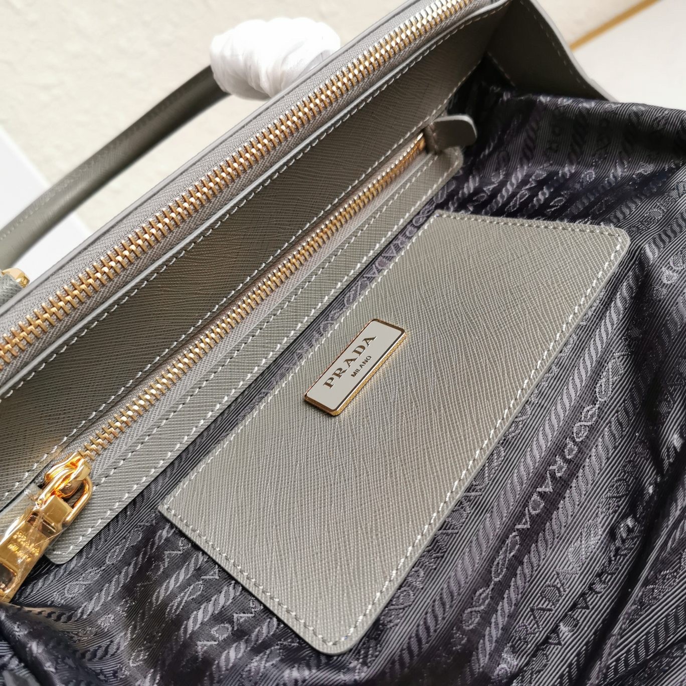 Pra*a small galleria bag in grey saffiano leather