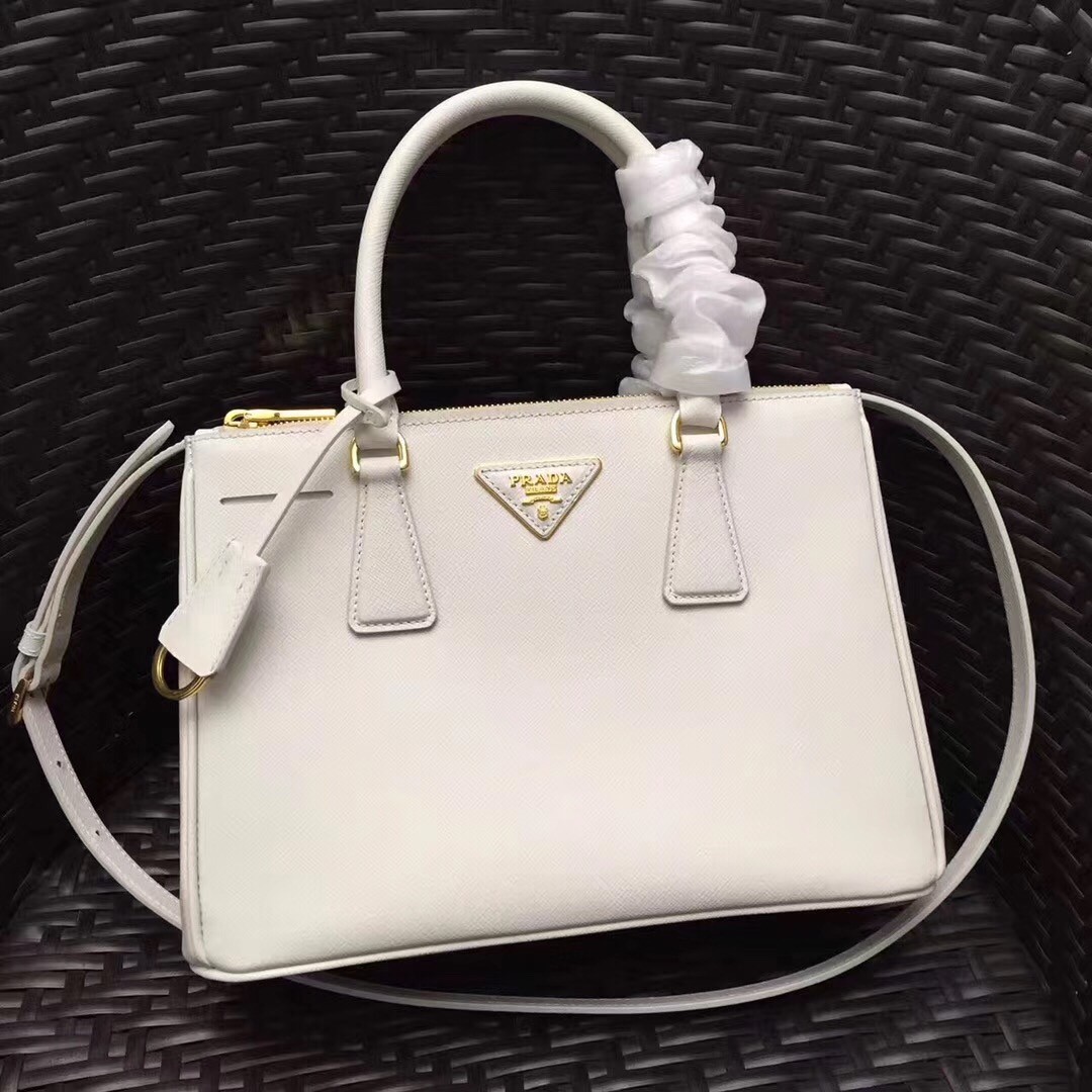 Pra*a small galleria bag in white saffiano leather
