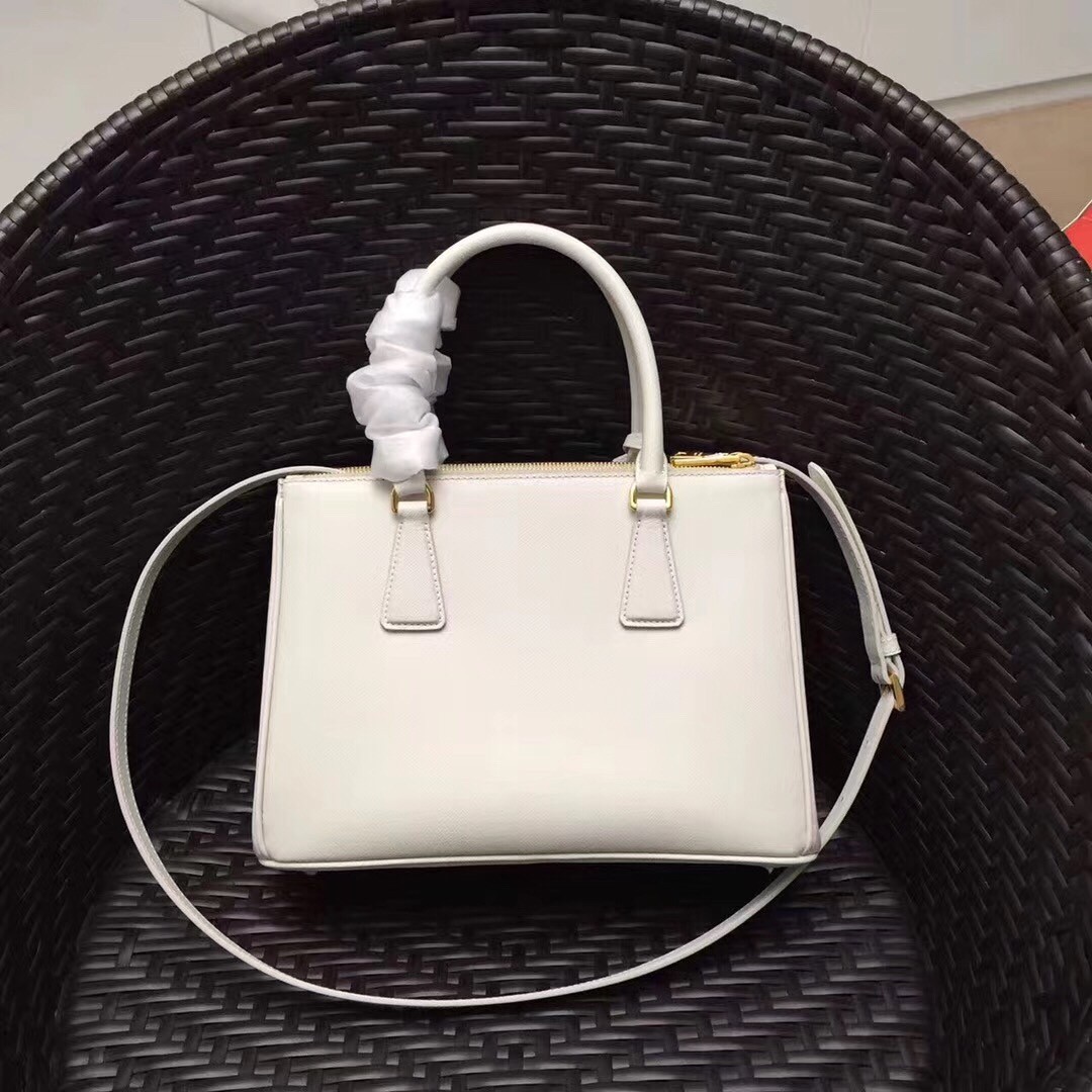 Pra*a small galleria bag in white saffiano leather