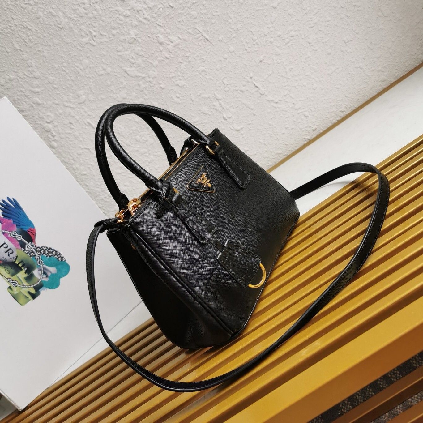 Pra*a galleria small bag in black saffiano leather