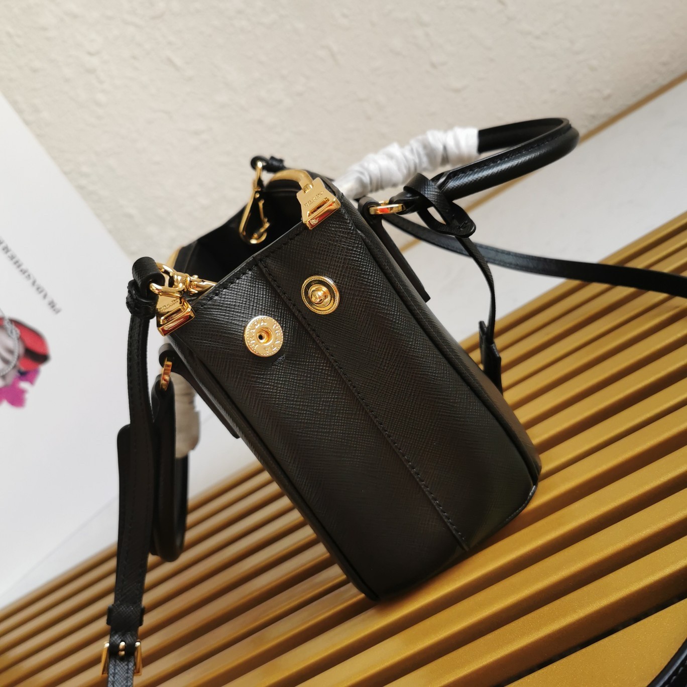 Pra*a mini galleria bag in black saffiano leather