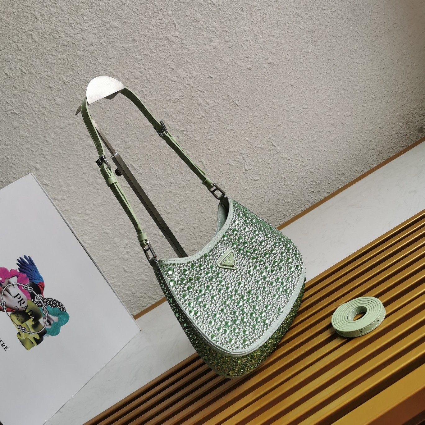 Pra*a cleo bag in aqua satin with cystal appliques