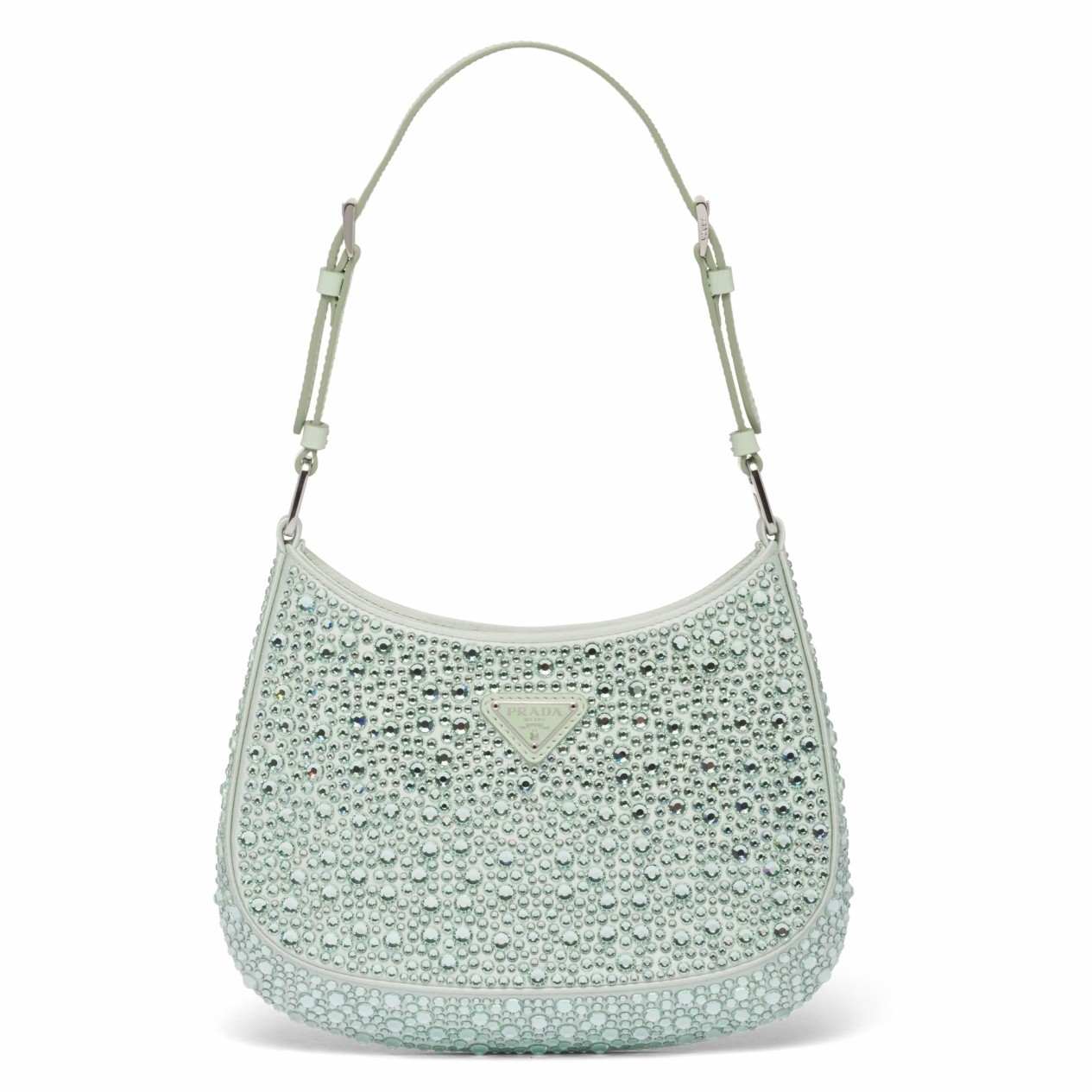 Pra*a cleo bag in aqua satin with cystal appliques
