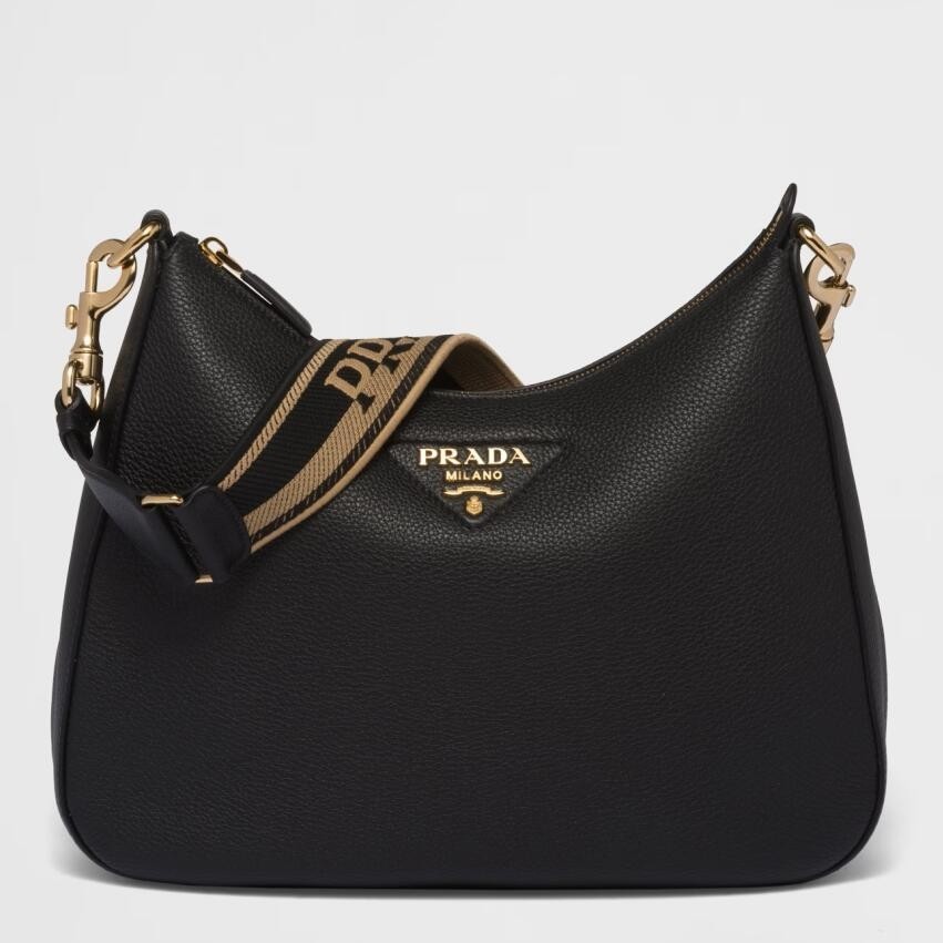 Pra*a shoulder bag in black grained leather