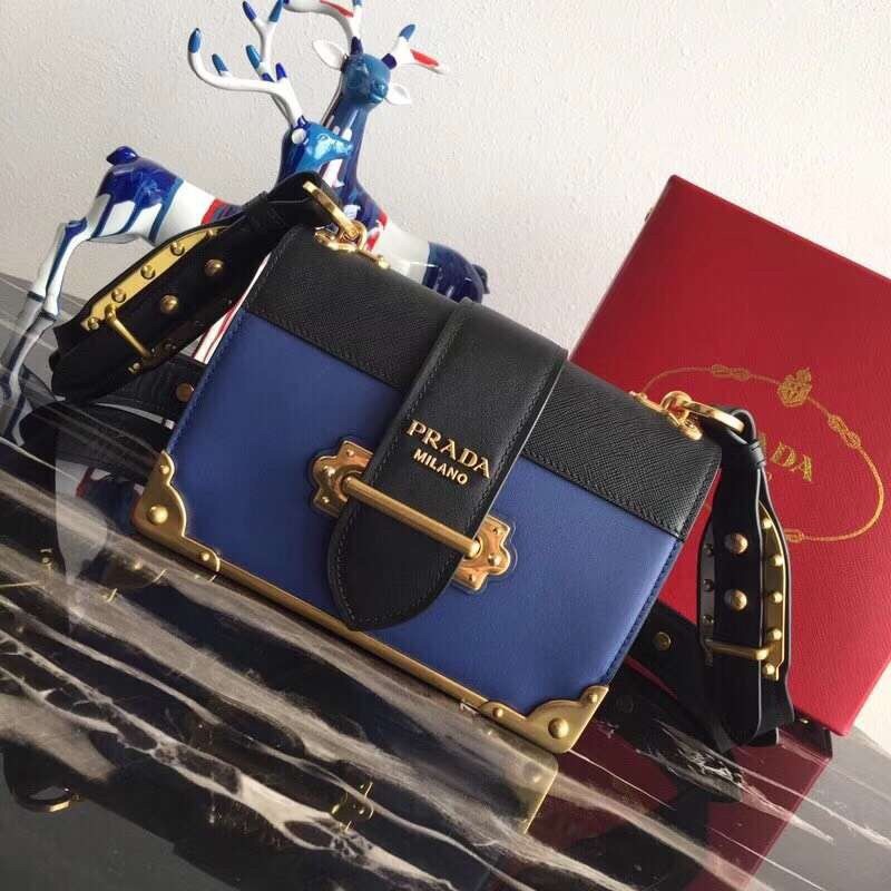 Pra*a cahier shoulder bag in blue/black leather