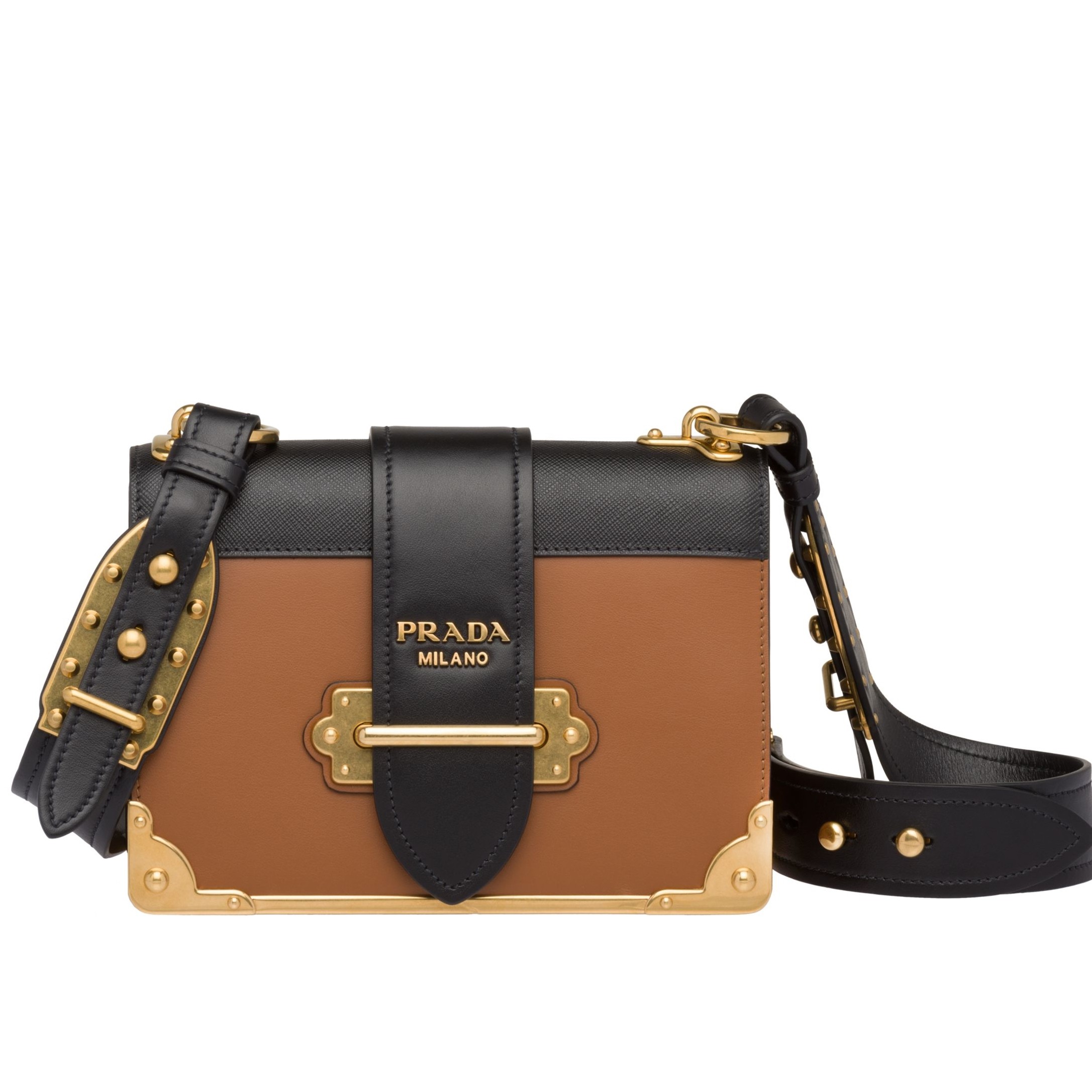 Pra*a cahier shoulder bag in brown/black leather