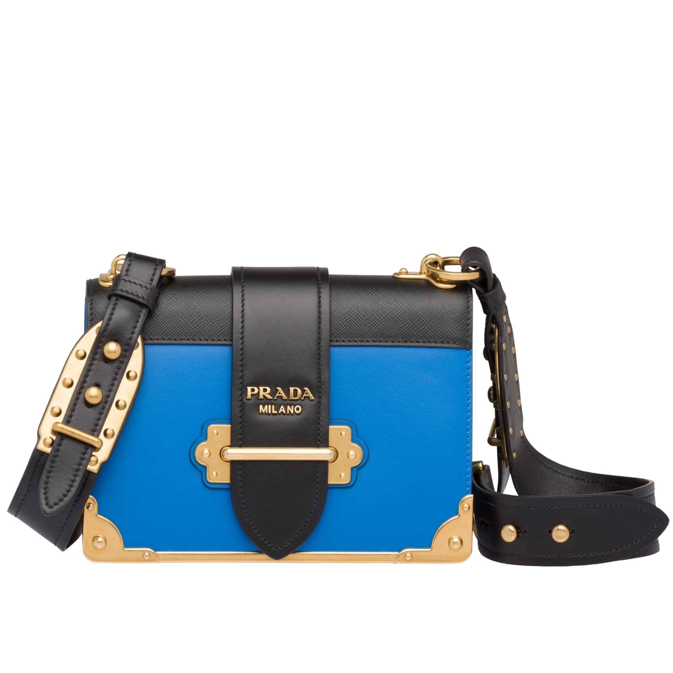 Pra*a cahier shoulder bag in blue hydra /black leather