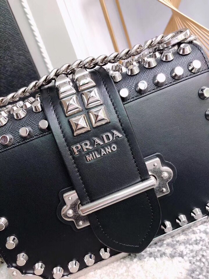 Pra*a cahier studded leather shoulder bag