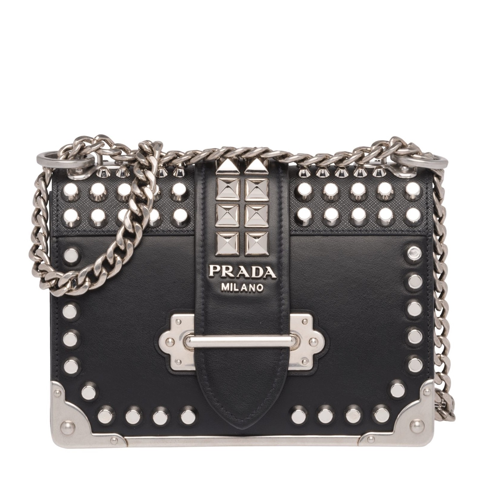 Pra*a cahier studded leather shoulder bag