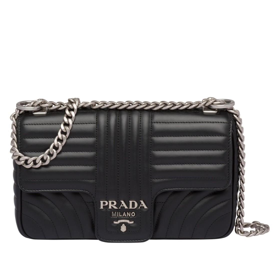 Pra*a diagramme flap bag in black calfskin