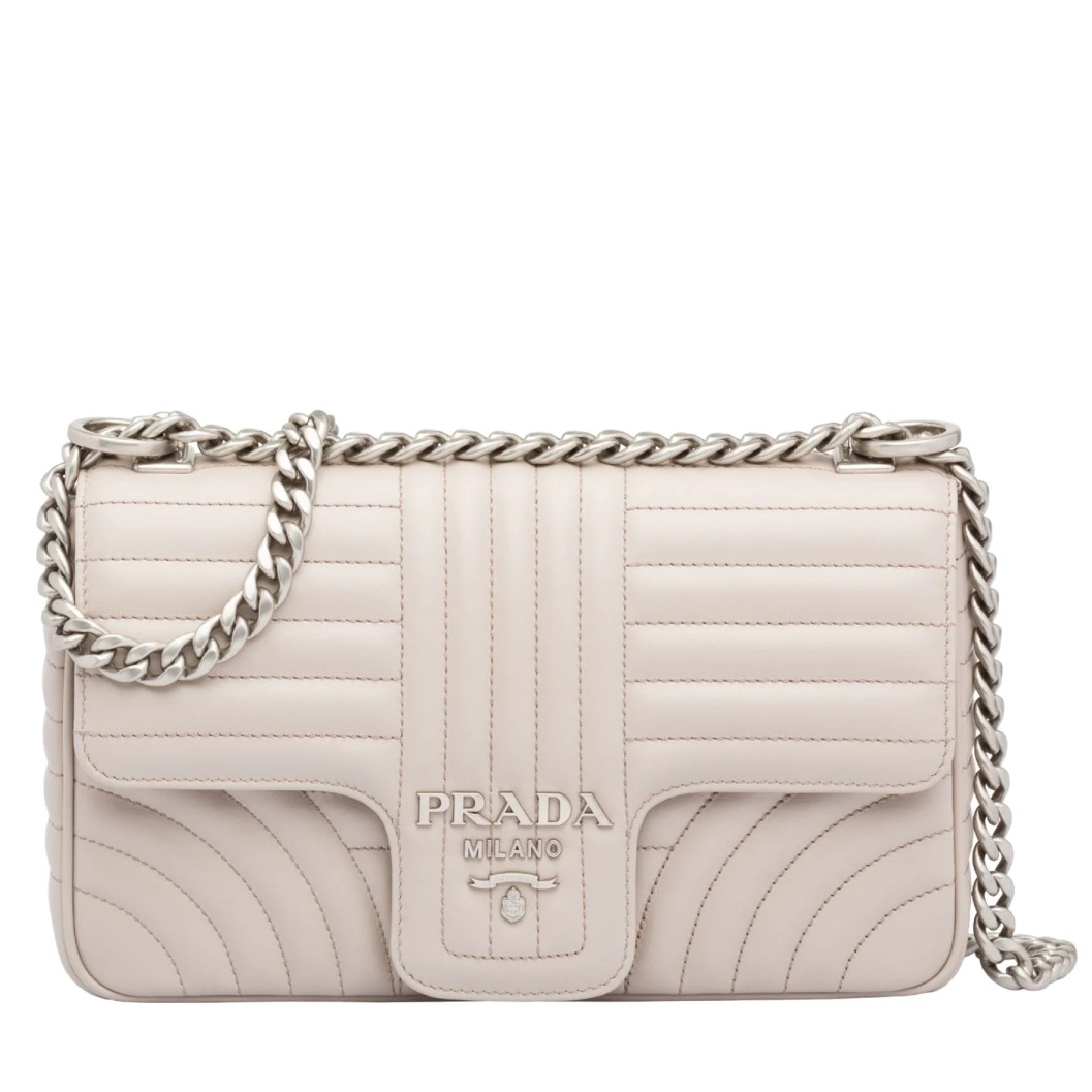 Pra*a medium diagramme flap bag in ivory calfskin