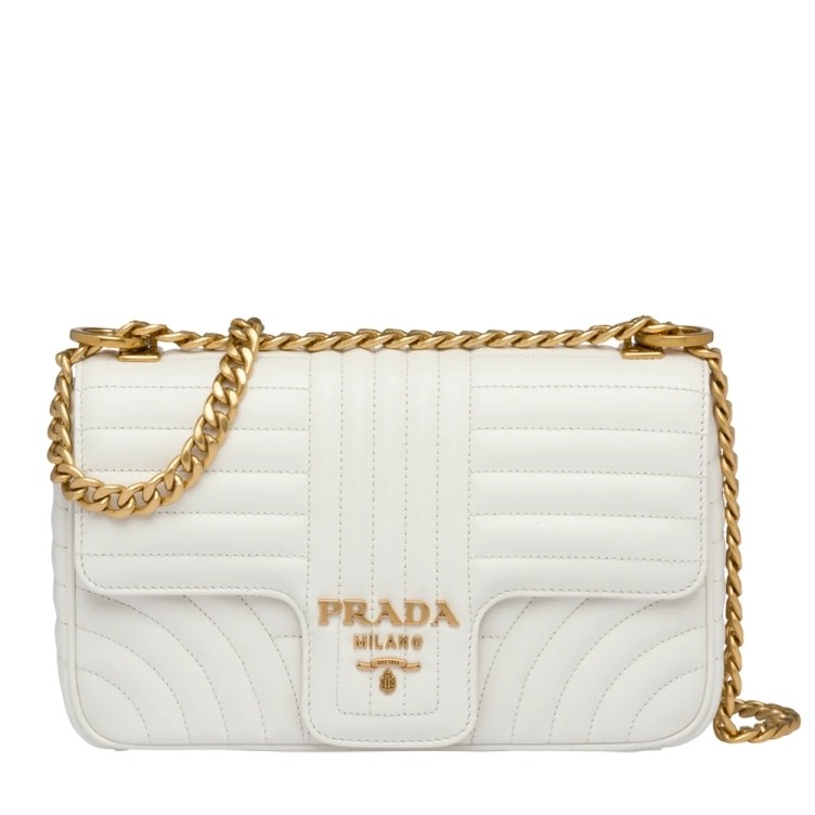 Pra*a medium diagramme flap bag in white calfskin