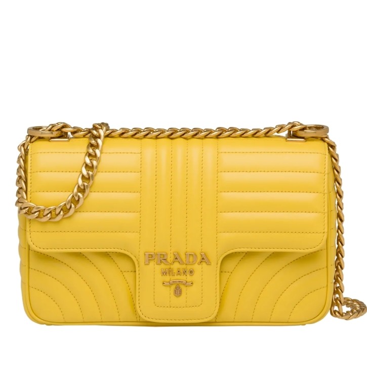 Pra*a medium diagramme flap bag in yellow calfskin