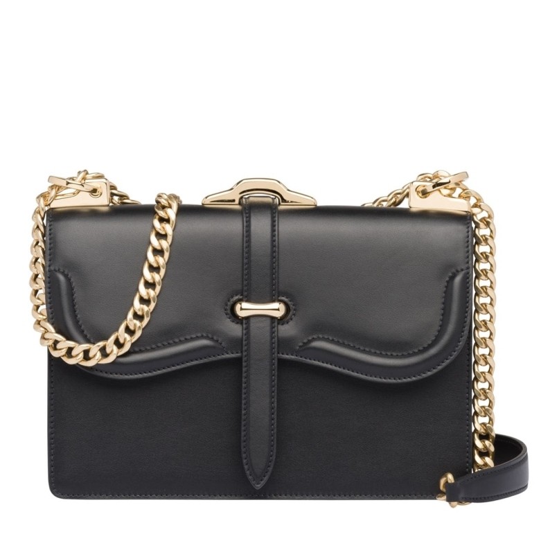 Pra*a belle shoulder bag in black calfskin