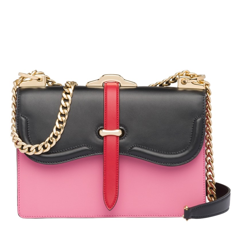 Pra*a belle shoulder bag in black/pink calfskin