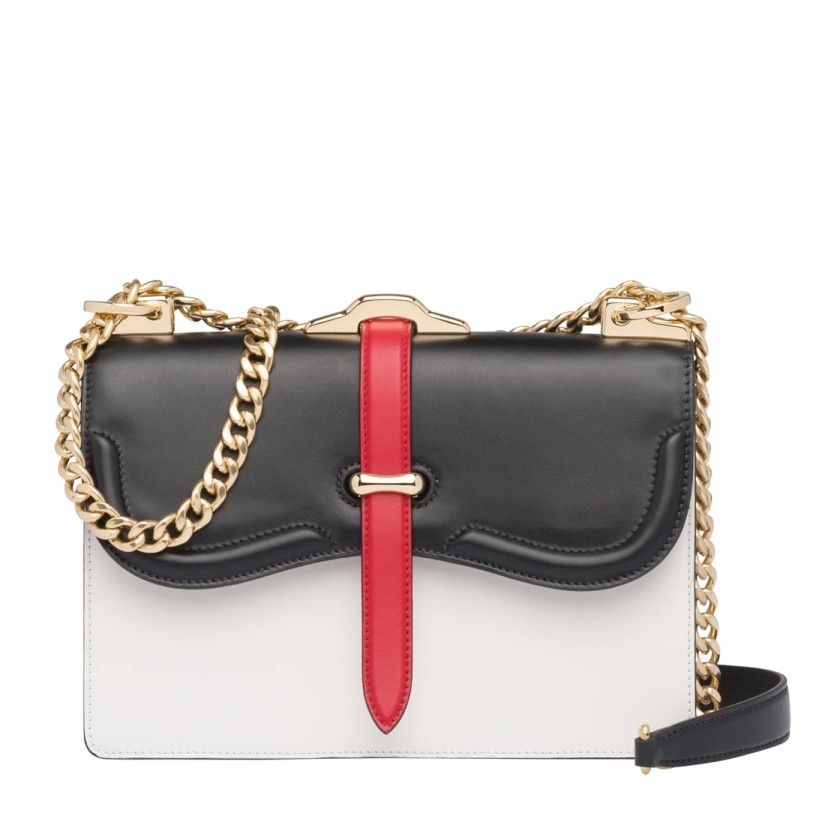 Pra*a belle shoulder bag in black/white calfskin