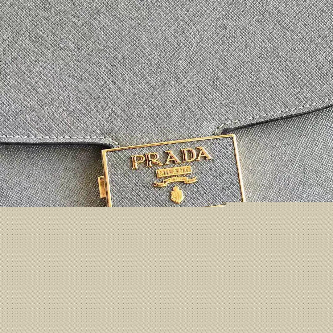 Pra*a embleme bag in grey saffiano leather