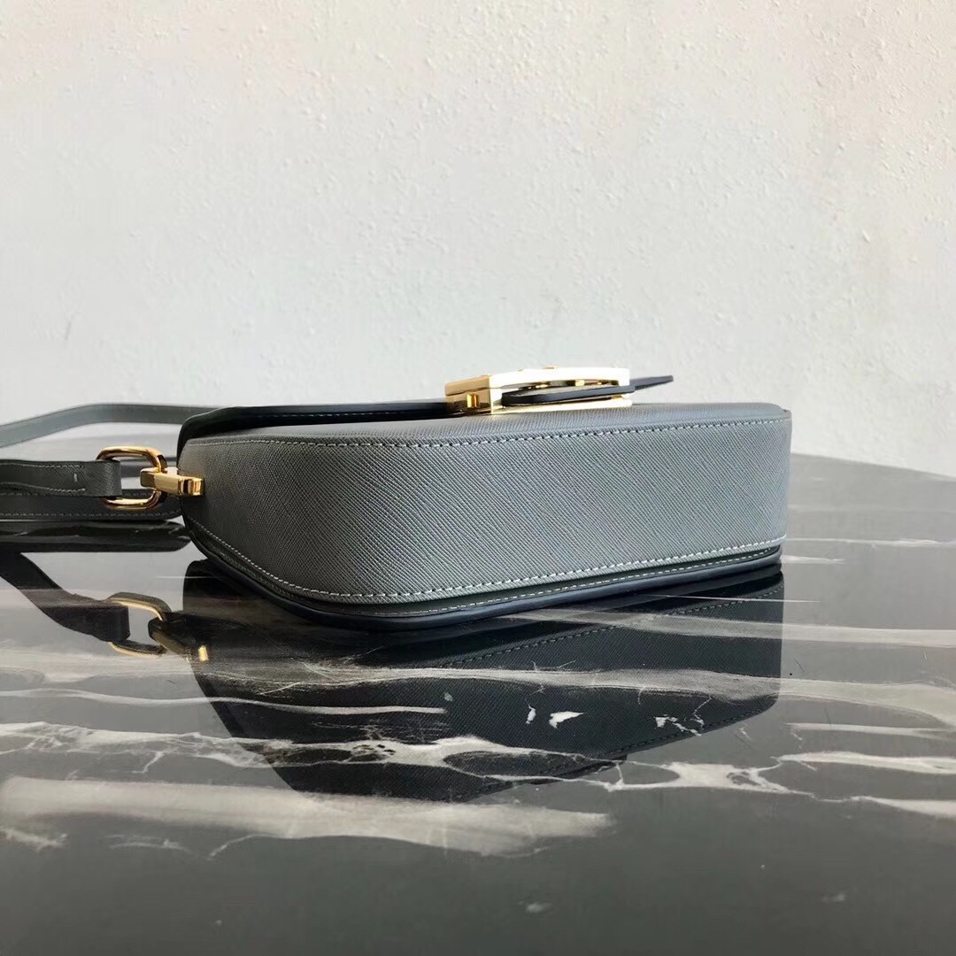 Pra*a embleme bag in grey saffiano leather