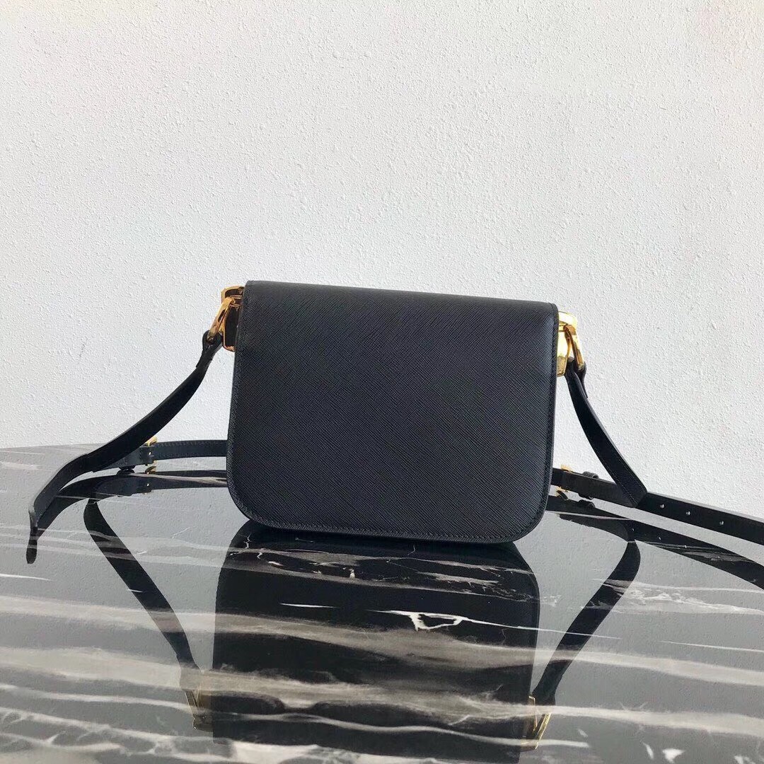 Pra*a embleme bag in black saffiano leather