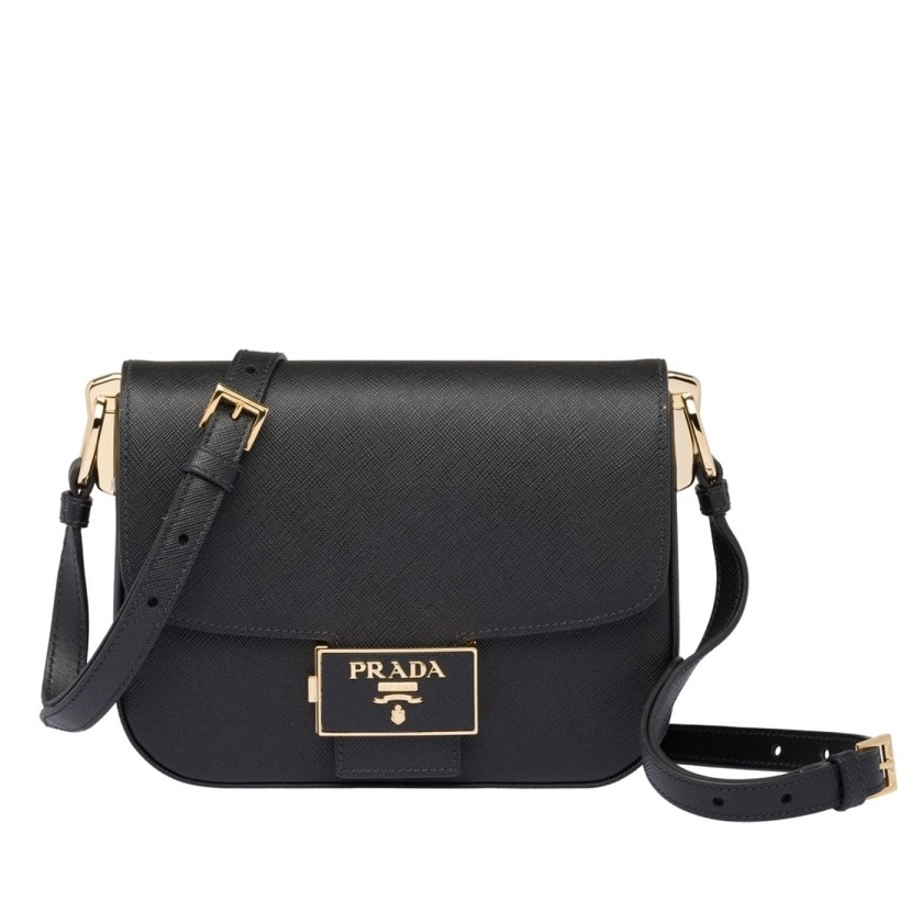 Pra*a embleme bag in black saffiano leather
