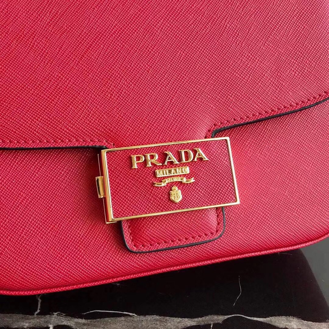 Pra*a embleme bag in red saffiano leather