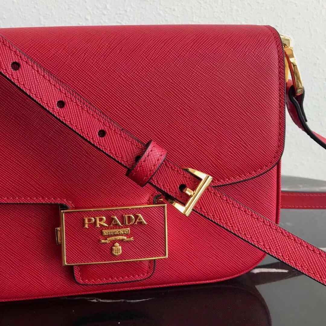 Pra*a embleme bag in red saffiano leather