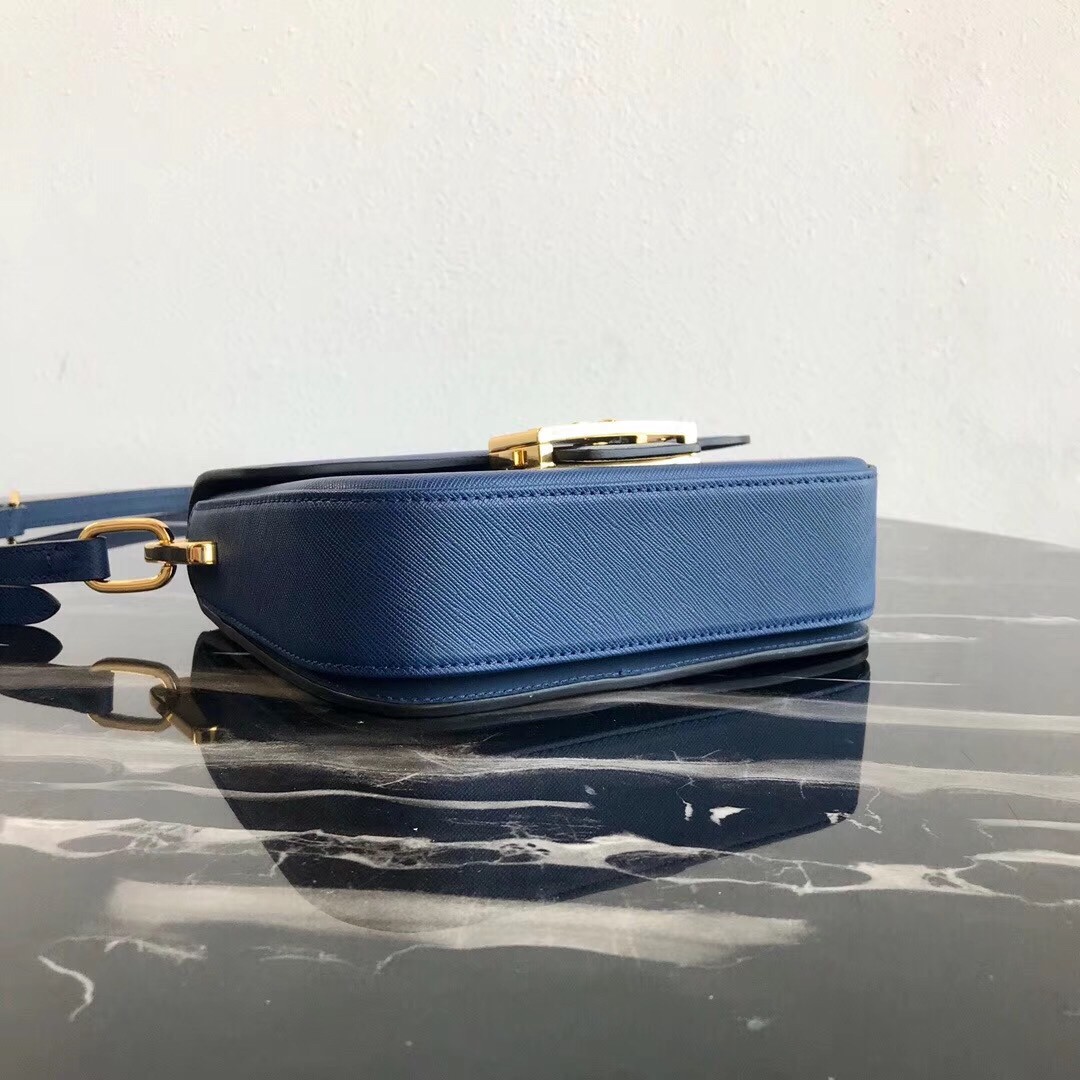 Pra*a embleme bag in blue saffiano leather