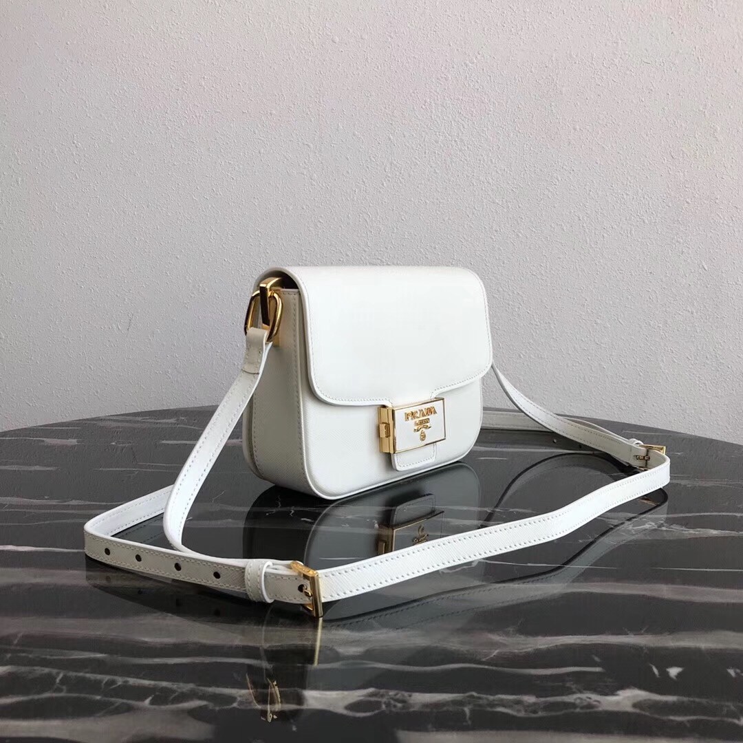 Pra*a embleme bag in white saffiano leather