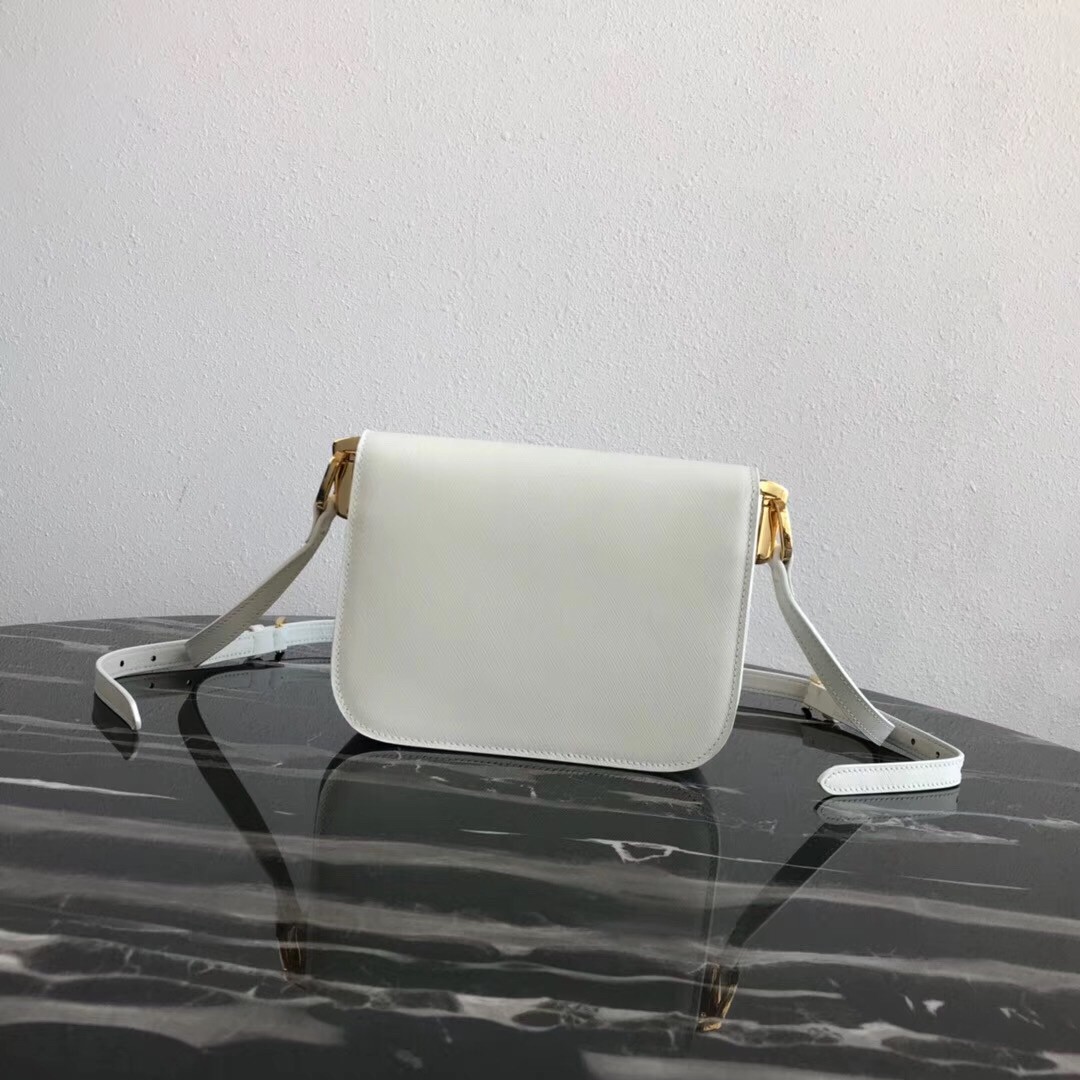 Pra*a embleme bag in white saffiano leather