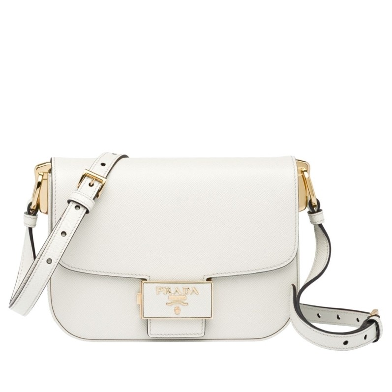 Pra*a embleme bag in white saffiano leather