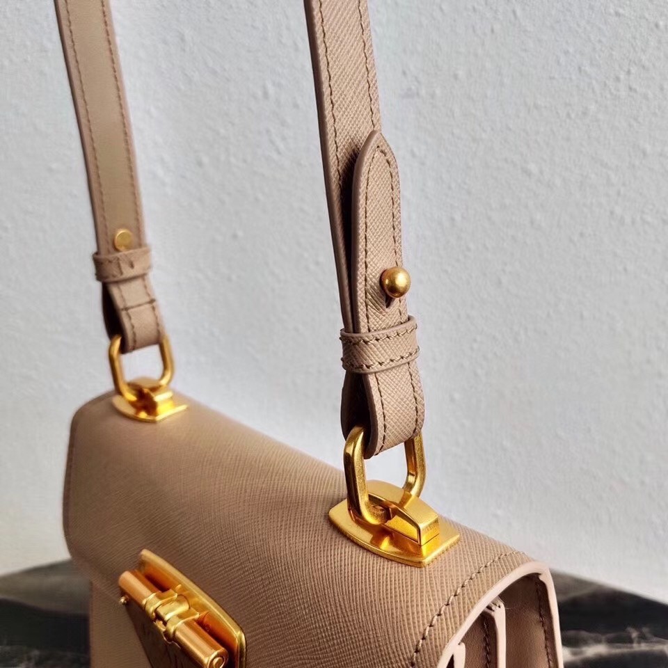 Pra*a symbole shoulder bag in beige saffiano leather